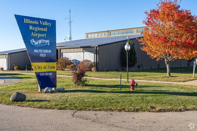 Entrance to the Illinois Valley Regional Airport—Walter Duncan Field—home to annual events like the TBM Avenger Reunion and hosted gatherings by the Illinois Valley Flying Club,  just east of Dalzell.