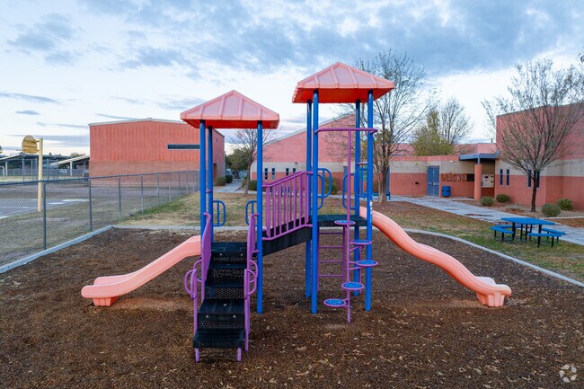 A variety of playgrounds are available to children at Mary Meredith K-12 School.