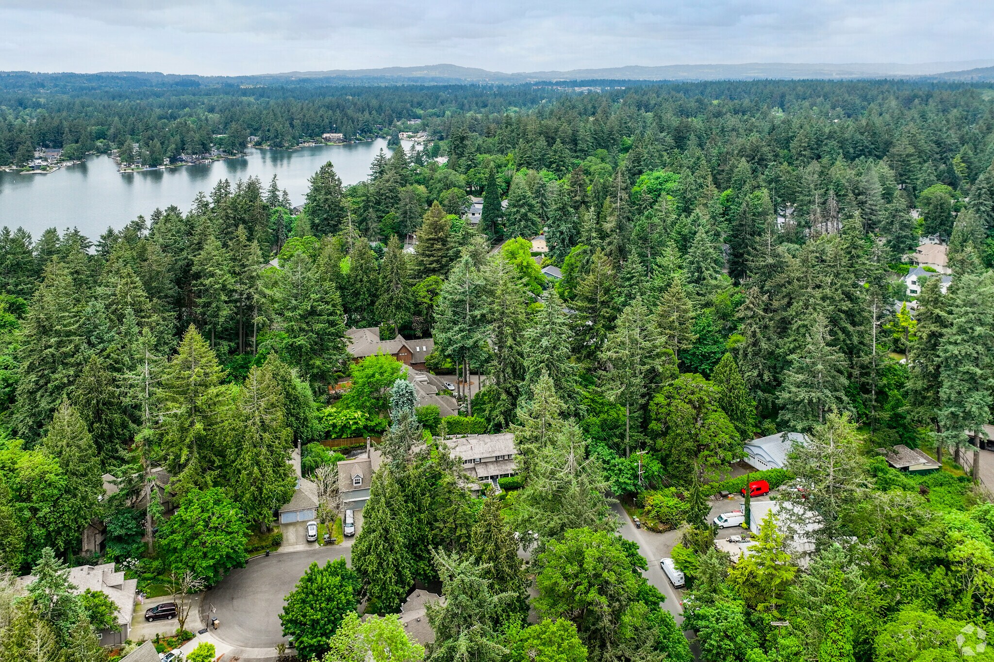 A Aerial View of the Lake Grove Neighborhood in Lake Oswego.