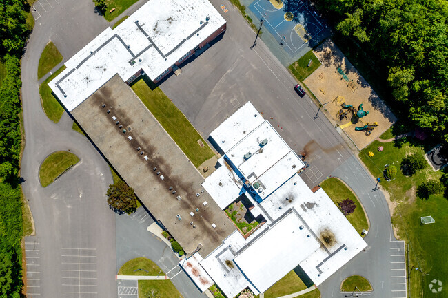 Aerial top-down view of Fisher Elementary School.