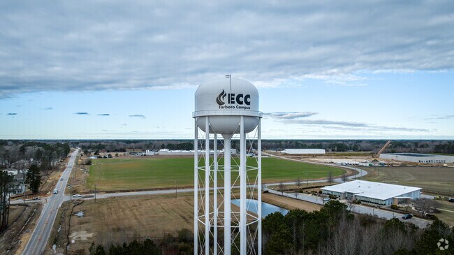 Beyond the water tower, you see some of the country side that exists in Tarboro.