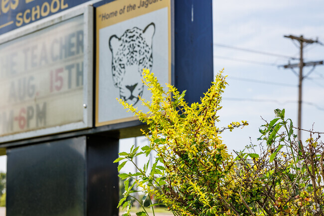 Landscaping highlights the Jeffries Elementary School campus.