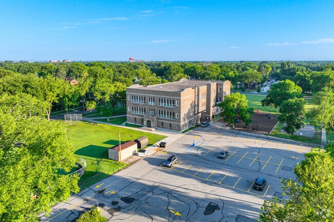 View of Horace Mann Elementary School showing the lush area of the neighborhood.