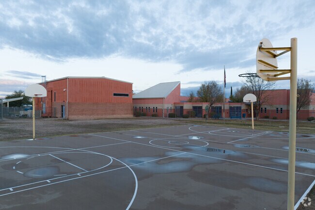 Mary Meredith K-12 School has a large basketball court.