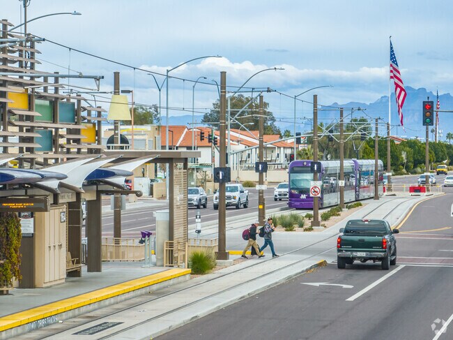 The Valley Metro light rail is a great way to get around Mesa for Fraser Fields residents.
