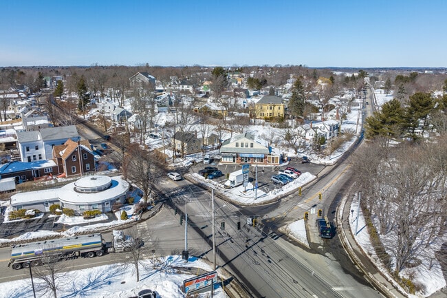 Aerial of intersection of Broadway and Lincoln.