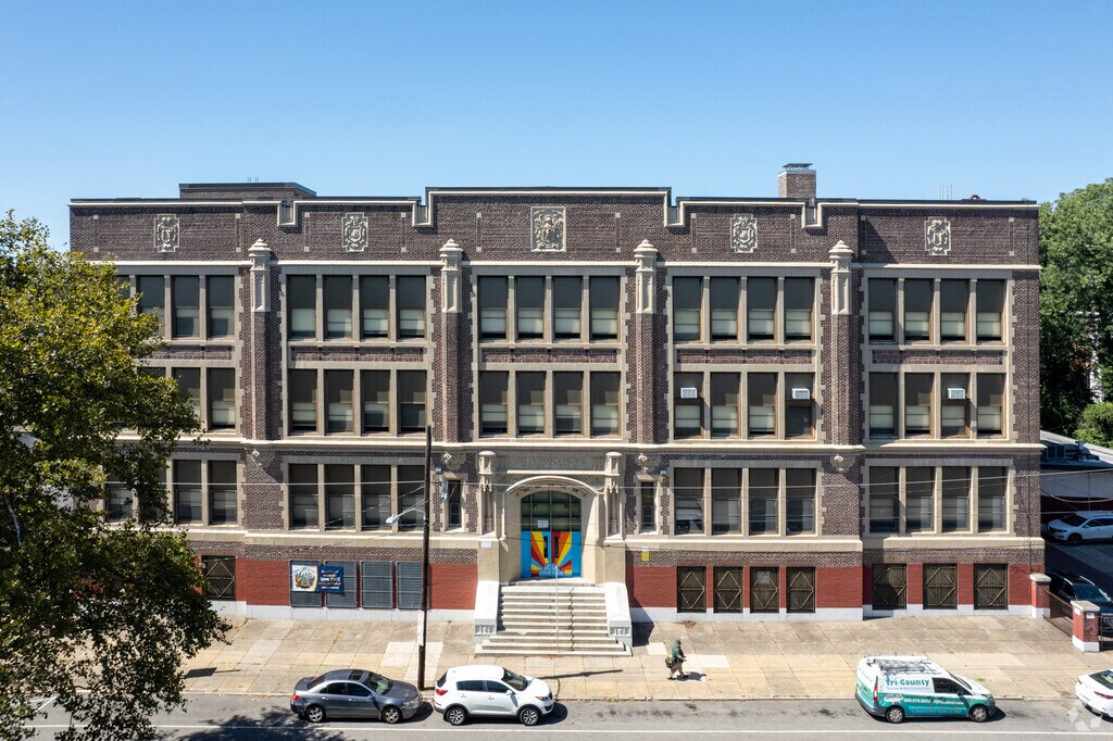 Aerial view of Julia Ward Howe Elementary school in the Ogontz neighborhood.