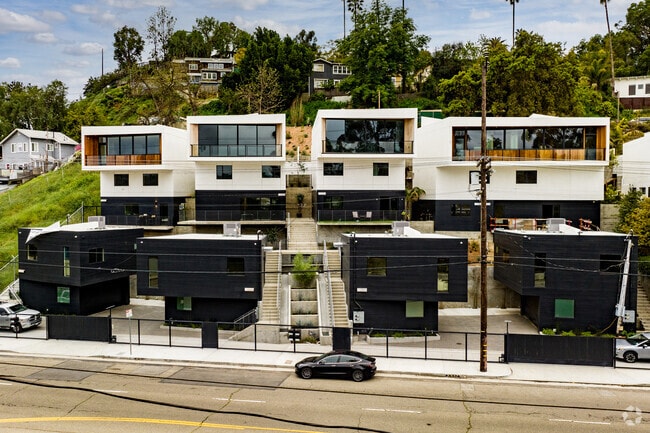 Modern Townhomes sit on a hillside in Silver Lake.