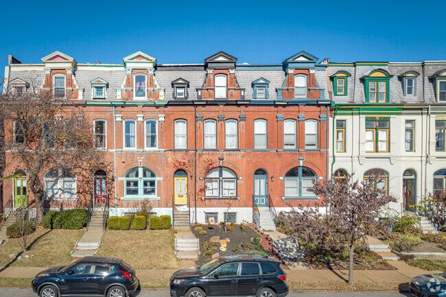 Rows of predominantly red-brick homes showcase a variety of styles in Fox Park.