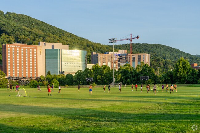 Soccer players gather for competitive games at the Riverfront Park in South Roanoke.