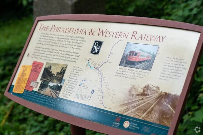 Informational plaques supplied by the Radnor Historical Society provide historical insights in Villanova.