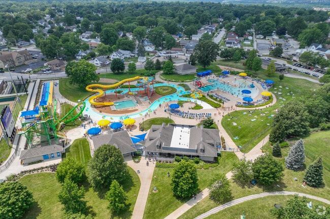 Tropicanoe Cove has sky-high water slides on the park grounds.