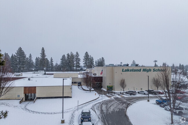 Lakeland High School has a large parking lot in front of the school for students to utilize.