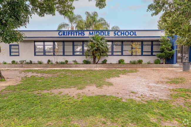 A row of classrooms at Griffiths Middle School in Downey