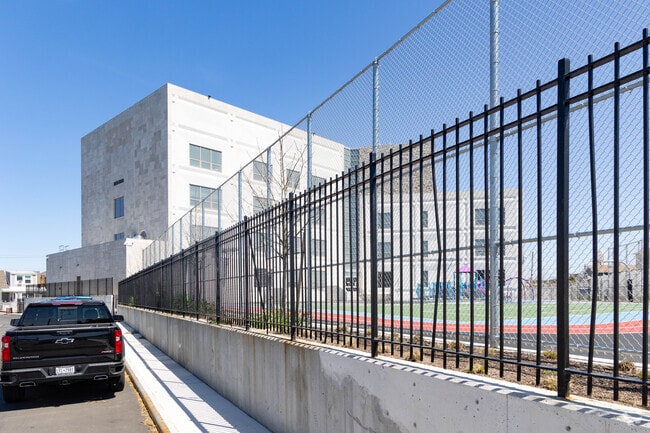 The playground for PS 47Chris Galas school in Broad Channel in fenced in behind the school.