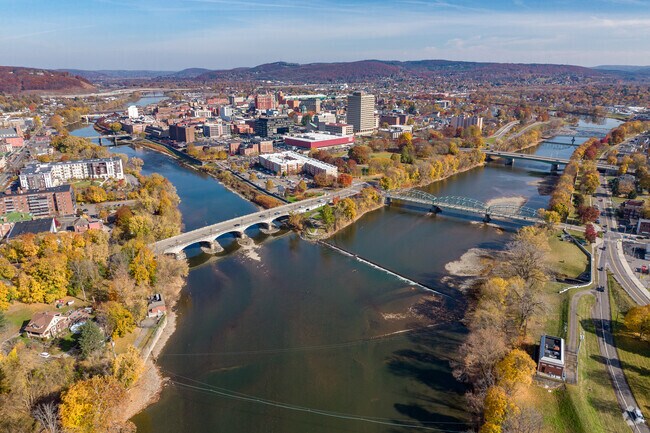 Binghamton’s most prominent landmark is the confluence of the Susquehanna and Chenango rivers.