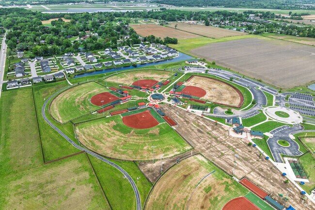 Evansville Sports Complex features baseball diamonds, soccer fields, and lakes for fishing.