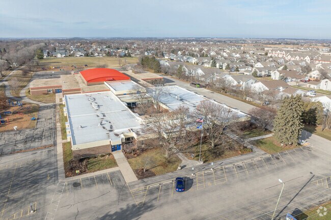 The red roof on the gym at CH Bird Elementary School really stands out.