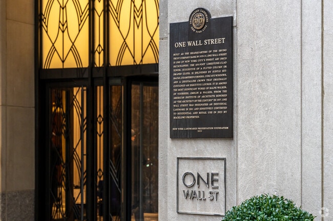 The distinguished condo One Wall Street with ornate Art Deco styling.