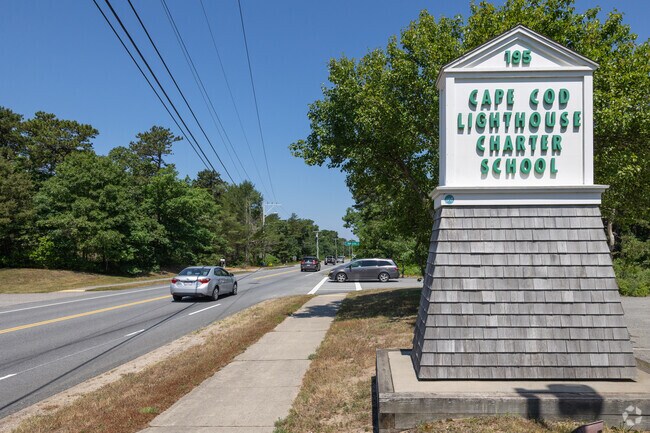 A brilliant sign greets you to Cape Cod Charter School in Harwich.