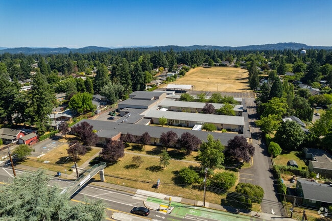 Overlooking the Menlo Park School and the baseball and soccer fields behind.
