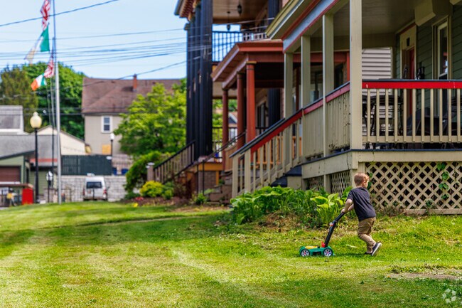 Near Westside homes feature wide front yards where residents take pride in weekly mowing.