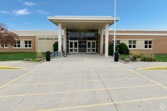 An entrance view to Orion Middle School.