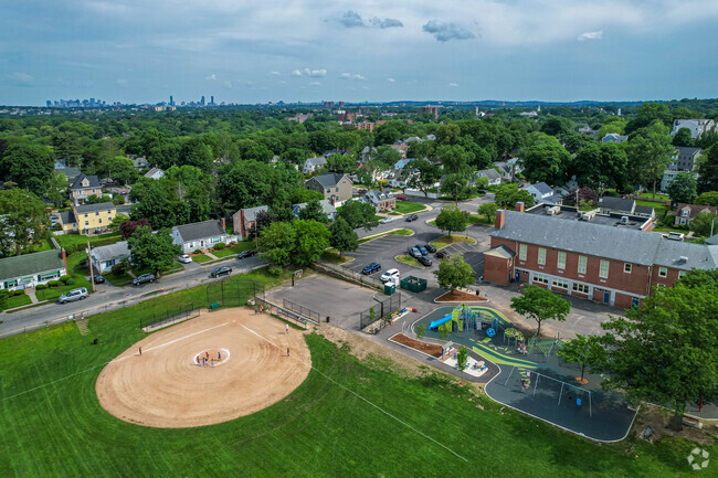 The Bishop Elementary School playground and athletic field. overview in Arlington.