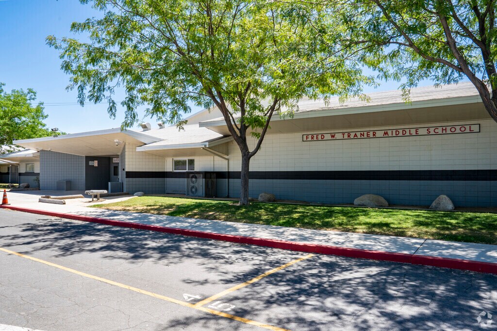 The front entrance to Fred W Traner Middle School in Reno.
