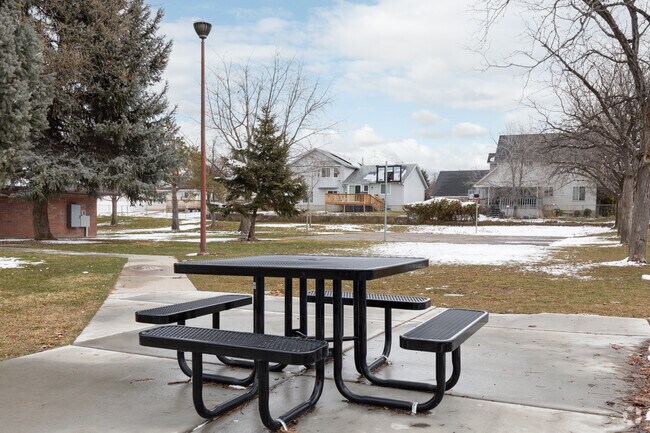 Park bench at Bonneville Park in Bonneville neighborhood, Utah.