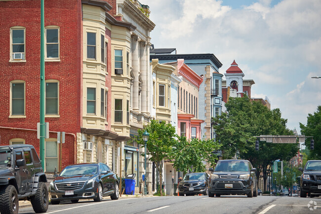 Rows of historic homes on South Potomac Street in downtown Hagerstown.