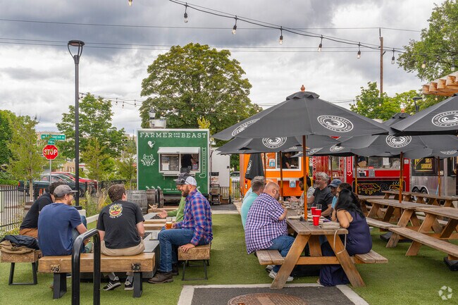 Iconic food trucks like Tito's Taquitos at Breakside Brewing on Restaurant Row in Beaverton.