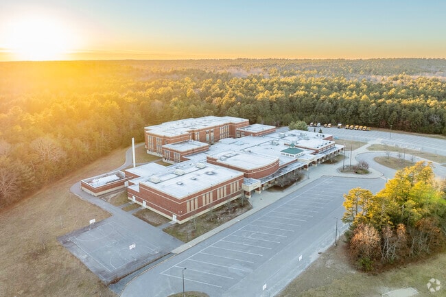 The sun sets on Freetown-Lakeville Middle School in Lakeville, MA.