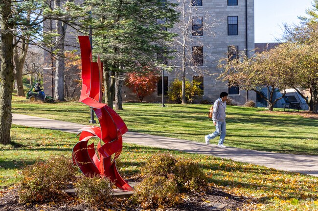 College Circle is largely designed to be walkable, with paths and sculptures to admire.