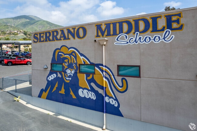 Serrano Middle School in San Andreas features a colorful mural of its school mascot.