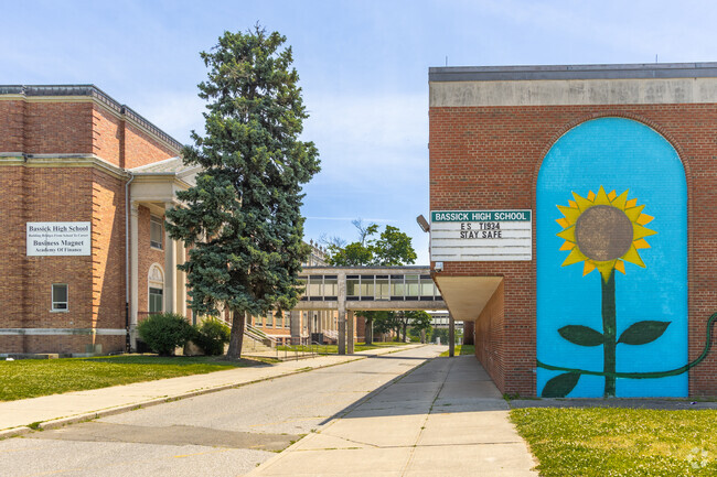 Bassick High School at 1181 Fairfield Ave, Bridgeport, CT 06605.
