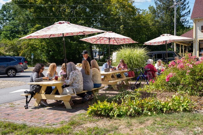 Windham residents share a meal on the patio at Windham Junction Country Gift Shop & Kitchen.