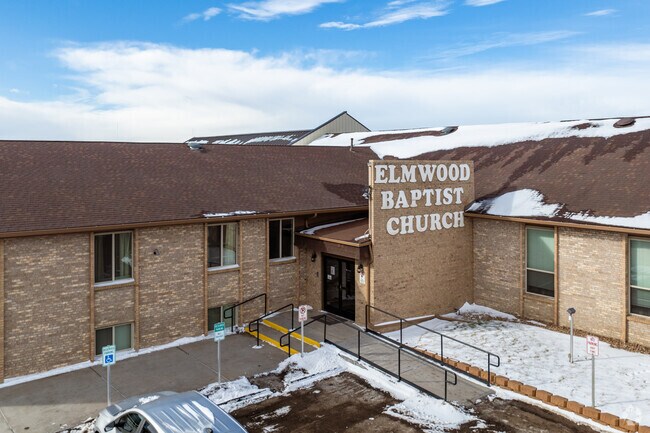 The north entrance at Elmwood Baptist Academy in Brighton, Colorado.