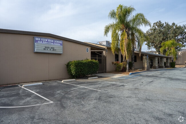 A view of the Oak View High buildings from the street.