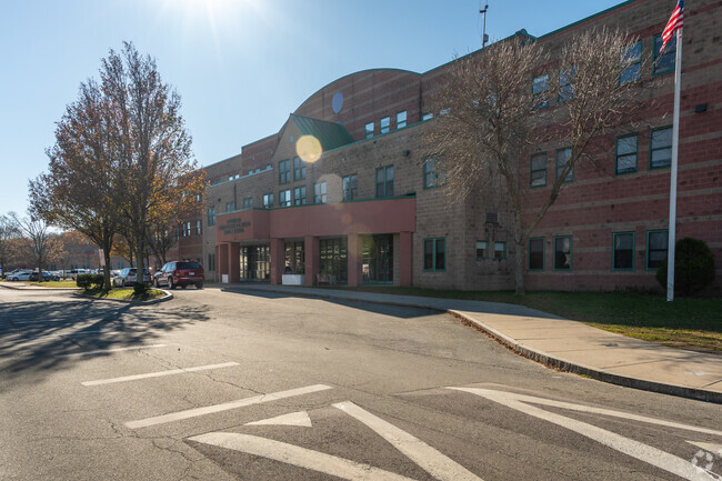 A look at Delsesto Middle School's main entrance located in Providence.