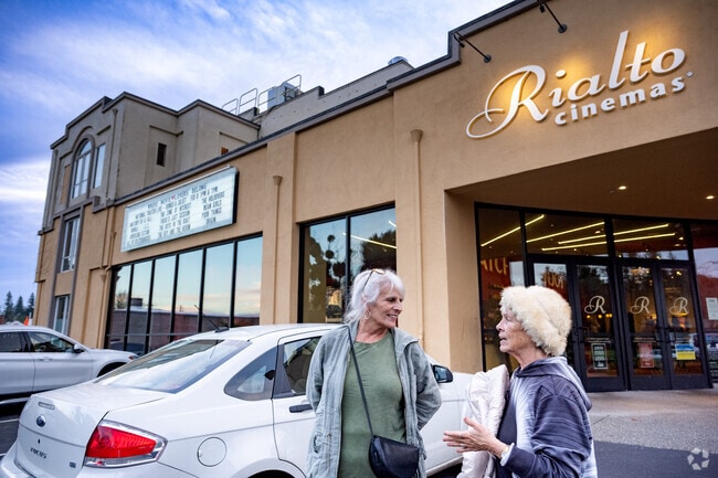 Sebastopol residents discuss a movie they watched outside Rialto Cinemas.