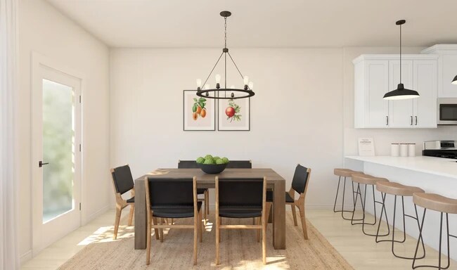 Dining area with chandelier