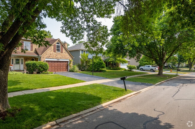 A beautiful row of tree-shaded houses showing the popular styles in Watts.