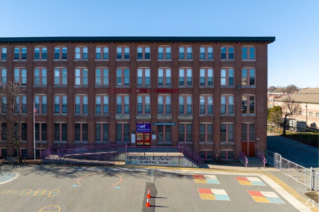 The front entrance to Charles Fortes Elementary in Providence, Rhode Island.