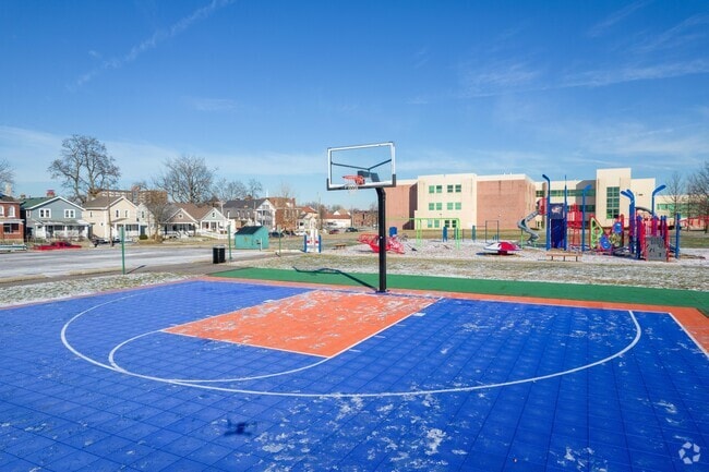 King-Lincoln Bronzeville kids shoot hoops on the public basketball court in Beatty Park.
