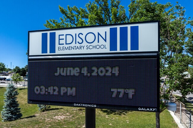 An electronic sign keeps families up to date at Edison Elementary School.