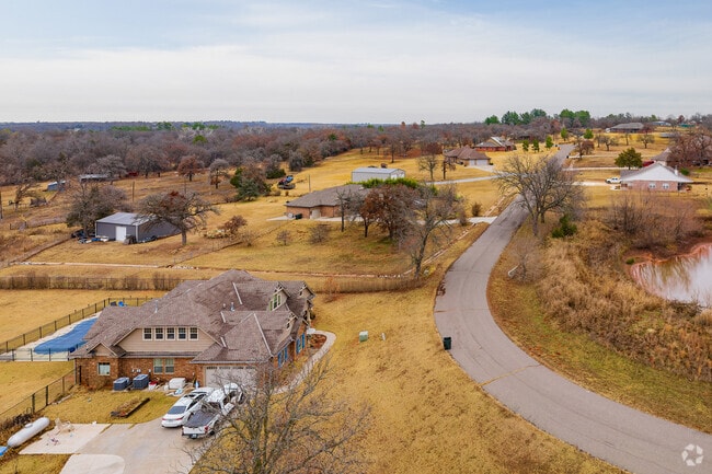 Aerial view capturing the beauty houses with nature in Little Axe.