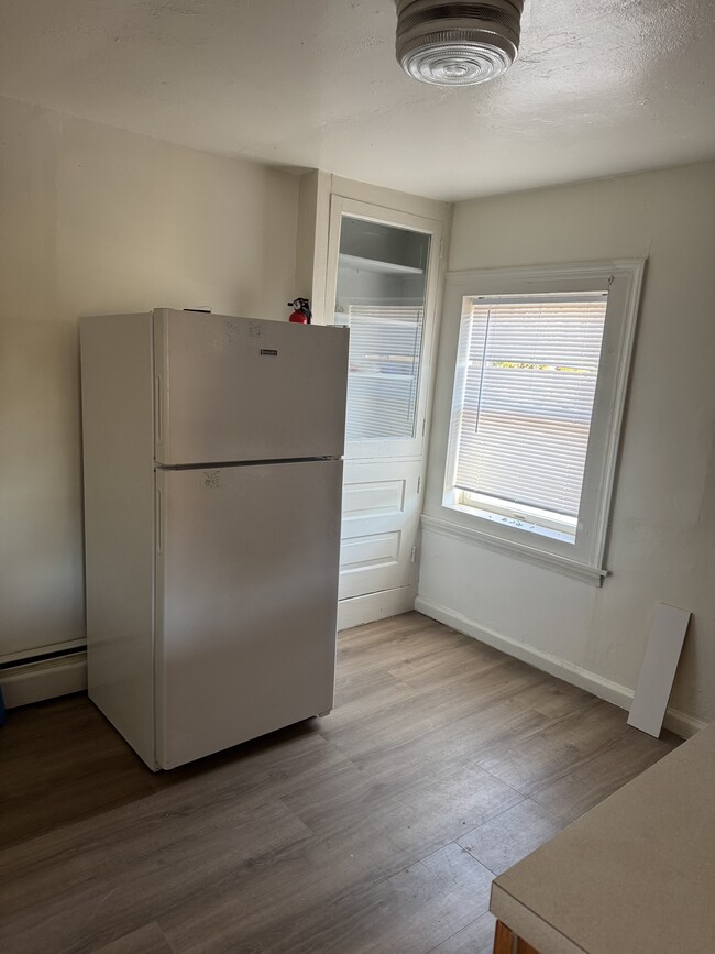 Refrigerator and large Cupboard between window & Refg.