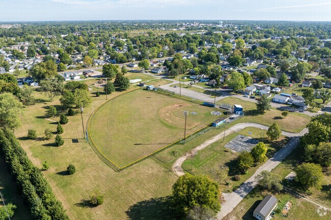 An aerial overview of the Thomas Park in Muncie, IN.