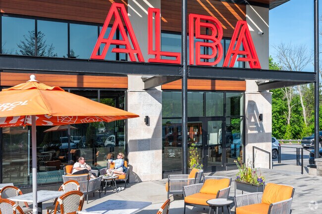 Hanover residents take advantage of the outdoor seating at ALBA on 53 on a beautiful spring evening.